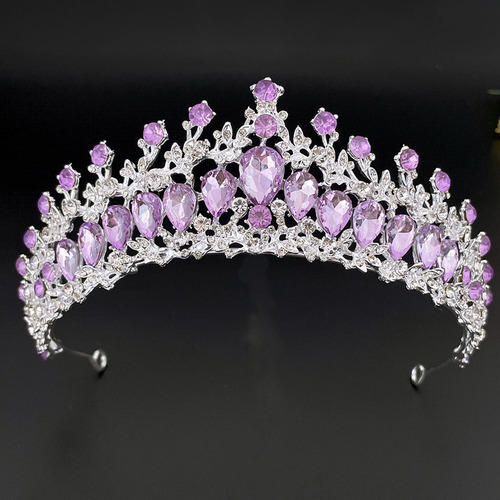 Diadema De Boda Con Decoración De Cristales, Corona Morada P