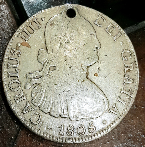 8 Reales Carolus 1805 Plata Moneda Coin Silver Perforada 