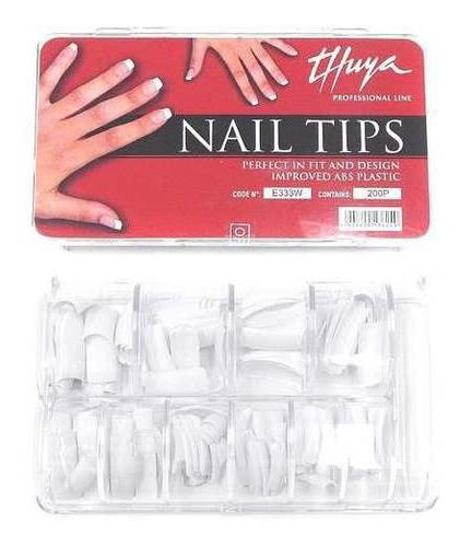 Thuya Nail Tips Blancos Uñas Esculpidas Caja 200 Cod. E33w