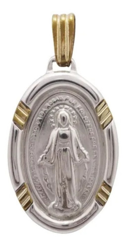 Dije Medalla Virgen Milagrosa Plata 925 Oro 18 K Garantía