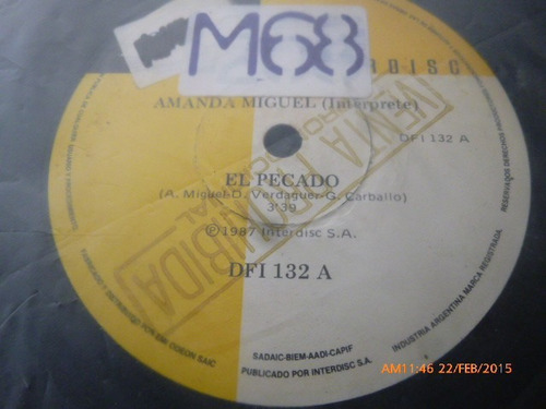 Vinilo Single De Amanda Miguel -el Pecado ( I54