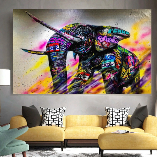 Canvas | Mega Cuadro Decorativo | Elefante Graffiti | 140x90