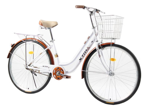 Bicicleta Rodado 26 Mujer Paseo Urbana Con Canasto Parrilla Color Blanco