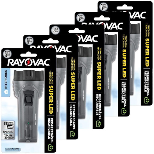 Kit 05 Lanternas Recarregáveis Rayovac Super Led Mini