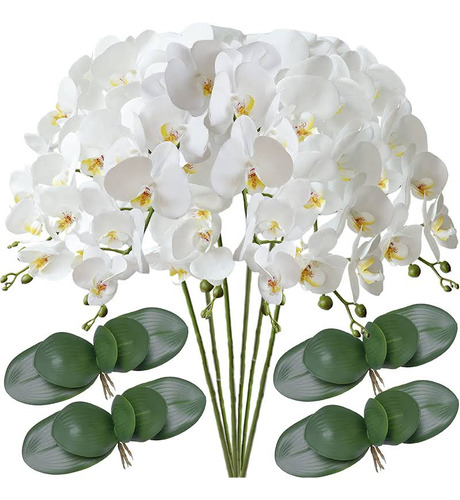 Paquete De 6 Orquídeas 4 Hojas Artificiales De Tacto Natural