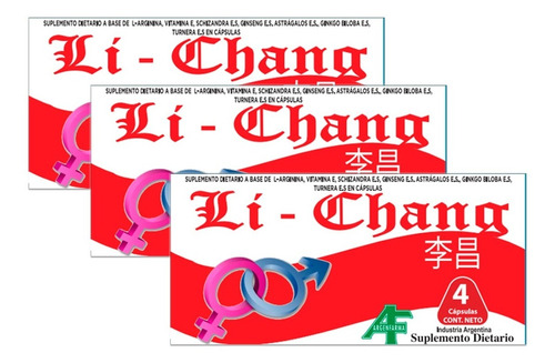 Li Chang Potenciador Masculino Vigorizante 3 Cajas X 4 Cap 