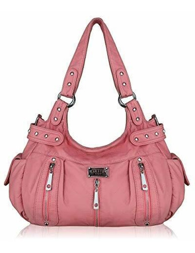 Bolso Hobo Grande De Cuero Vegano Lavado, H1292.