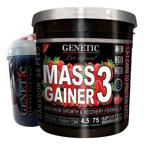 N°1 Rápido Ganador Peso Fuerza Gainer 4.5 Kgs Shaker Genetic