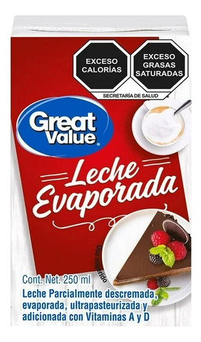 16 Pzas Leche Evaporada Great Value 250 Ml