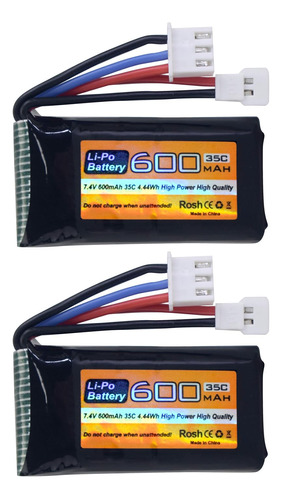 Moonzon 2 Unidades 7.4v 2s 35c 600mah Molex Plug Lipo Bateri