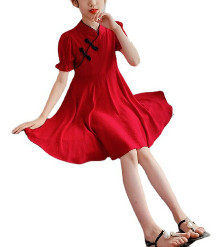 Vestido Rojo Retro Para Niños, Moderno, Agradable A La Piel,