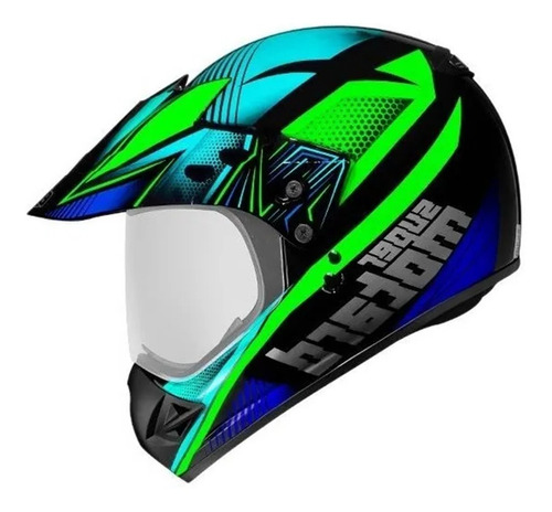 Capacete Moto Ebf Fechado Super Motard Action Verde E Azul