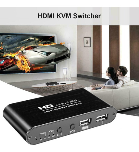 Conmutador Kvm Hdmi 2 Puertos 4k Compatible Con Ratón Inalám