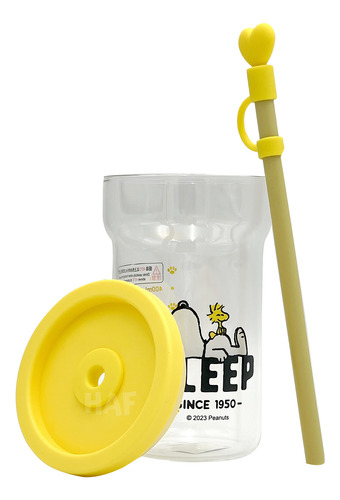 Vaso Snoopy 700ml Vidrio Con Tapa Y Popote Varios Colores