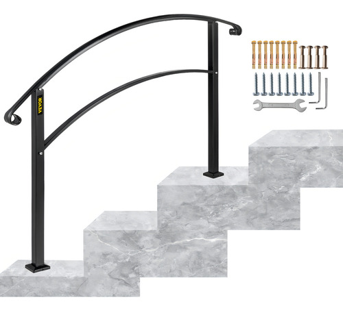 Vevor Barandal Pasamanos De Escalera 3 Pasos Hierro Forjado Color Negro
