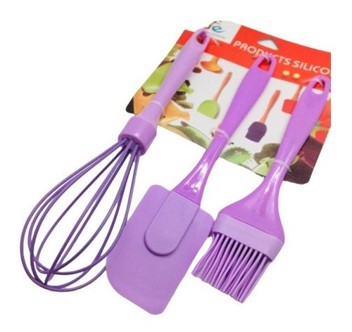 Imagen 2 de 2 de Mezquino Batidor Brocha Silicona Reposteria Asado Set 3 Pcs