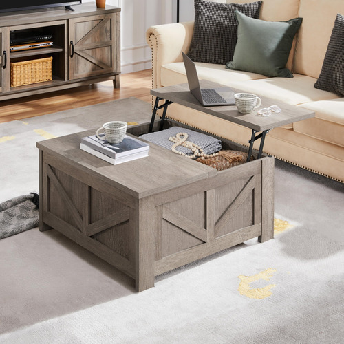 Yaheetech Mesa Auxiliar Elevable Mesa De Centro Cuadrada De