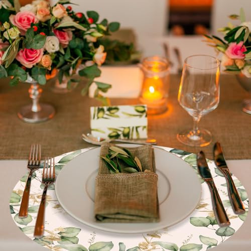 Zhehao 100 Pack Round Eucalyptus Leaves Paper Placemats 12