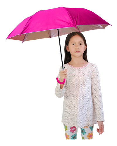 Paraguas Infantil Bastón Semiautomático Uv Silbato Incluido Color Rosa Diseño De La Tela Liso