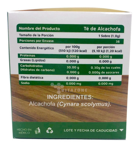 Imagen 2 de 4 de Té De Alcachofa 36 Bolsas Vidanat
