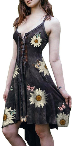 Vestido De Mujer Con Estampado De Mariposas Y Girasol Con Do