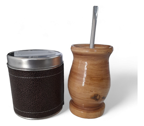 Mate De Madera Con Dispensador Y Bombilla