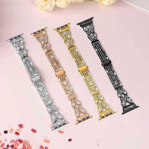 Bandas De Metal Con Diamantes Para Apple Watch Series 10/9/8/7/6/5/4/3/2/1se/ultra Clover, Ajuste Simple Y Elegante Para Iwa