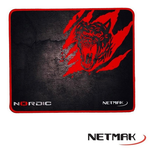 Mousepad Gamer Netmak Nm-nordic Grande 30x25cm Rojo Y Negro