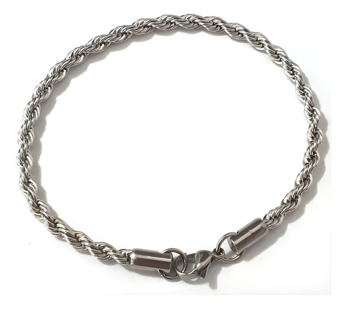 Pulseira Tipo Corda Trançada Prata Aço Inox - Unissex