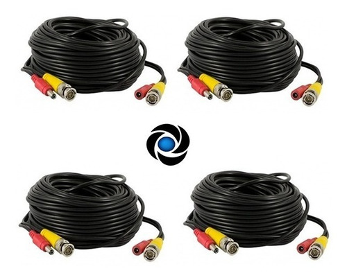 Juegos Pack 4 Cables 20m 20mts Cctv Bnc Video + Power Alimentacion Plug Armado