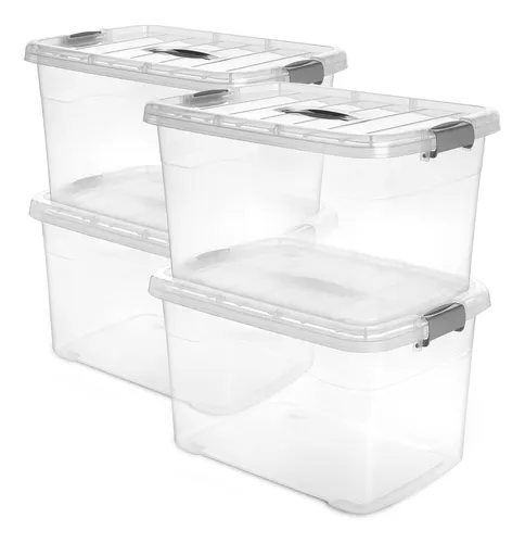 4 Cajas Organizadoras Plásticas Transparentes Grandes Tapa 1