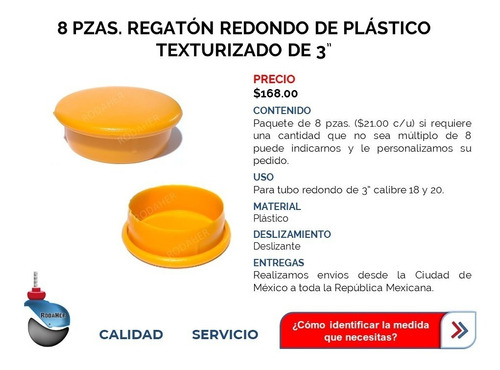 Regatón Redondo Plástico Texturizado 3 Amarillo Mostaza Pq 8