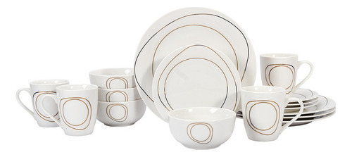 Vajilla Porcelana Crown Baccara Tulula 16 Piezas Blanco Líneas Doradas