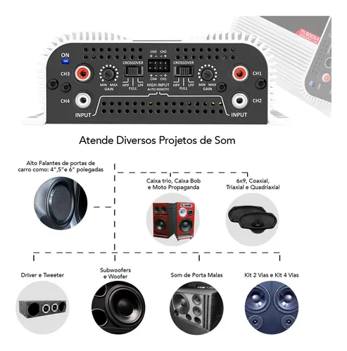 Amplificador Taramps TS 800x4 800W 4 Canais para Som Automotivo
