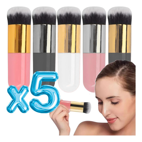 5 Brocha Kabuki Maquillaje Profesional Base Polvo Corrector Color 5pzs