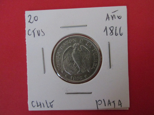 Antigua Moneda Chile 20 Centavos Plata Año 1866 Muy Escasa