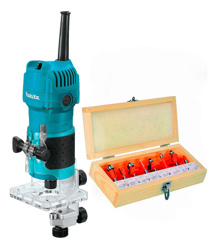 Router 1/4 Fresadora Makita 3709 Rebajadora+ Set De 8 Brocas