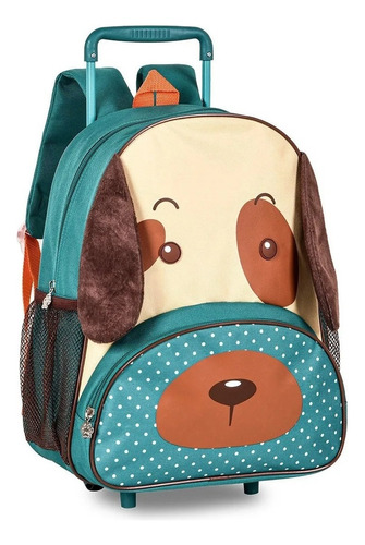 Mochila De Rodinha Infantil Cachorrinho Verde Escolar Clio Desenho do tecido Liso