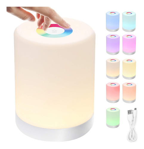 Luz De Noche Recargable 7 Colores Lámpara De Mesa Con Sensor