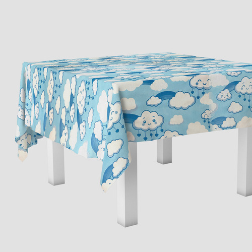 1 Toalha Mesa Festa Tnt Nuvem Céu Az Chuva Coração 140x140 Cor Azul Céu Azul Nuvem Coração