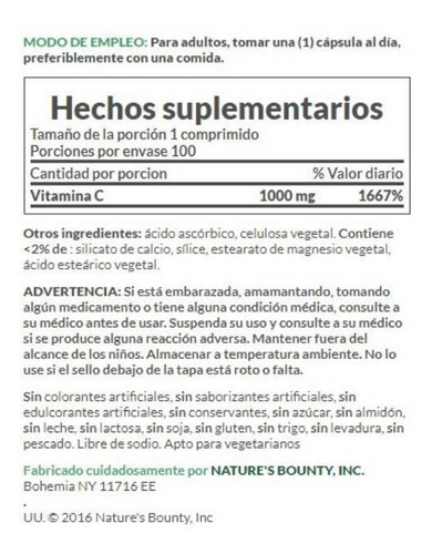 Nature´s Bounty Vitamina C 1000 Mg X 100 Comprimidos