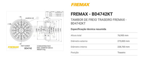 Tambor Freio Traseiro Citroen Aircross C3 Picasso Ds3 Cactus