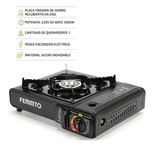 Imagen 3 de 10 de Anafe Portatil 1 Hornalla Quemador Camping Maletin Adap Dual