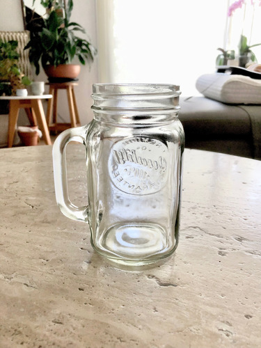Mason Jar - Set De 2 Piezas - Tarro Con Asa De Vidrio Blanco (Usado)