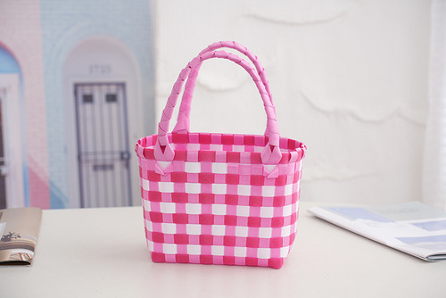 Bolso Tejido De Plástico Con Rayas Rojas Y Blancas, 16 X 8 X
