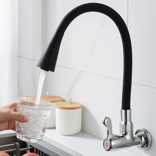 Torneira Cozinha Parede Flexível Preta Metal Gourmet 2 Jatos - Marca Camperluz