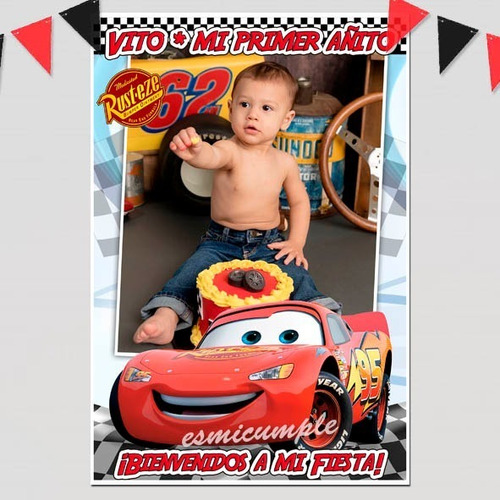 Cartel De Bienvenida Cumpleaños Cars Diseny Con Tu Foto