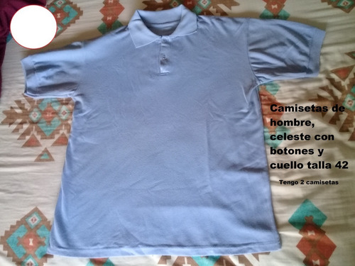 Camisetas De Hombre, Celeste Con Botones Y Cuello Talla 42