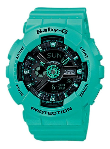Reloj Casio Dama Baby G Ba 111 Hora Doble Cronometro Alarma Correa Verde