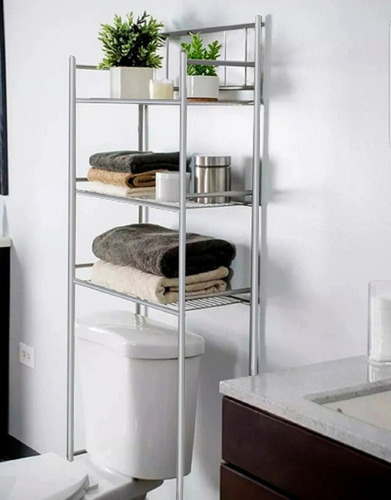 Imagen 7 de 7 de Mueble Organizador De Baño Tres Estantes Metal # Sobre Mochila Repisa Inodoro